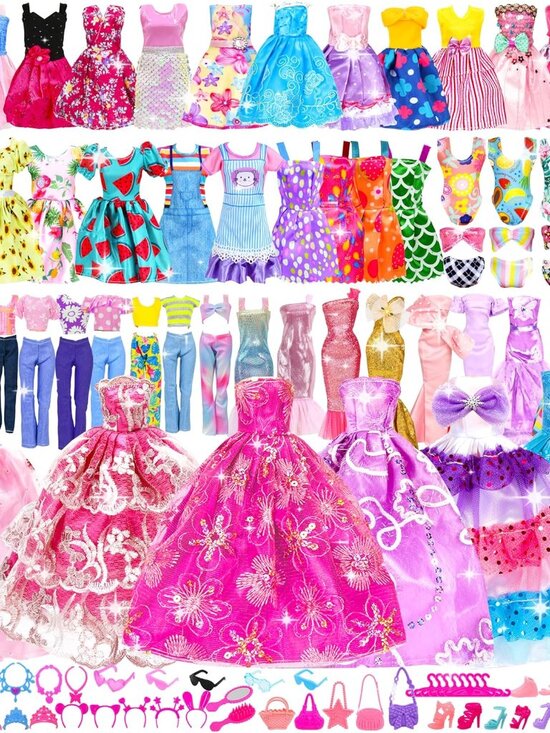 Other - 138 Pcs Doll Clothes and Accessories, 5 Wedding Gowns 9 Fashion Dresses 3 Tops 3